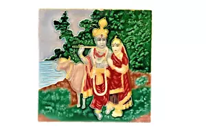 Antique Tiles Art Nouveau Majolica Japanese Lord Krishna & Radha Figurine Rare"3 - Picture 1 of 5