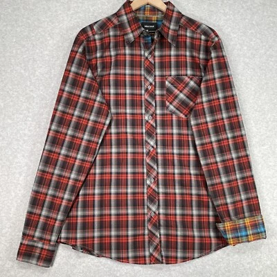 Camisa Marmot Para Hombres M Roja Negra A Cuadros Manga Larga Exterior Puño Abatible Abotonada Foto 1 de 4