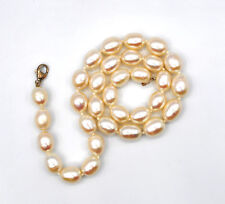 Sterling Silver White Fresh Water Oval Pearls Beads Necklace #E