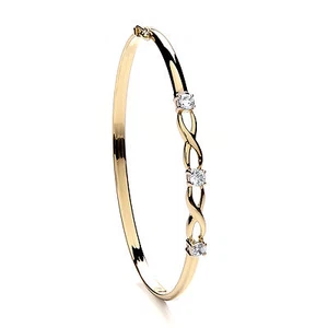 9ct Oro Amarillo Brazalete Mujer Tres Piedra Totalmente Grabados - Imagen 1 de 1