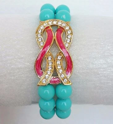 Pulseira feminina Roland esmaltada NOVA infinita amor nó folheado a ouro cristais elásticos - Imagem 1 de 4