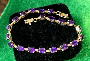 PULSERA AMATISTA ORO 10K PIEDRAS PRECIOSAS NATURALES 7,25 L 4,5 GRS - Imagen 1 de 19