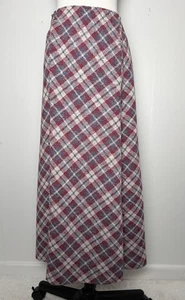 Vintage 70er Karo Strick Maxi Rock rot blau weiß Gummibund A-Linie Sm Med - Bild 1 von 7