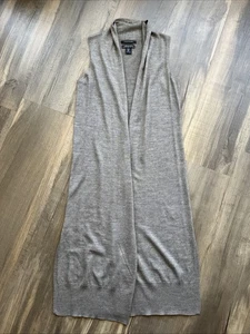 Tahari Women’s Long Cardigan Sleeveless Merino Wool Blend Open Front Taupe S - Picture 1 of 16