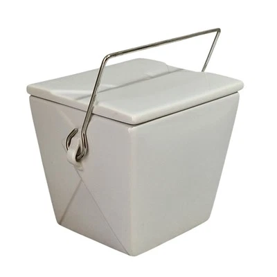 Pottery Barn Chinese Take Out Container Canister Lid Handle White Ceramic 4” Hi - Image 1 of 4