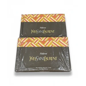 De Colección Par de Hojas Planas Completas Geométricas YSL Yves Saint Laurent Fieldcrest Años 70 Nuevo de Lote Antiguo - Imagen 1 de 3
