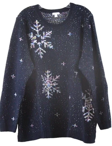 J. Jill Damen Langarm Schneeflocken Pullover 3XL Navy Neu mit Etikett - Bild 1 von 9