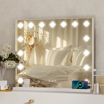 PULUOMIS Schminkspiegel mit Beleuchtung Kosmetikspiegel 15 LED Glühbirnen 58 x 45 cm