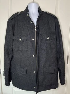 Aigle Grey Wool Blend Military Style Coat Jacket XL Metal Buttons RV $225 NWT - Picture 1 of 10