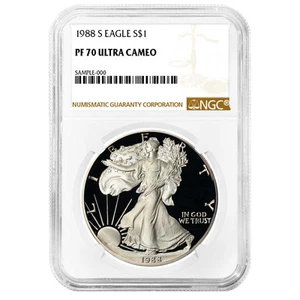 1988-S Proof $1 American Silver Eagle NGC PF70UC Brown Label - Picture 1 of 2