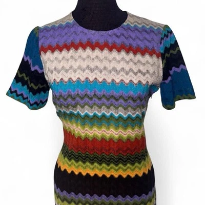 Missoni Vintage Multicolor Chevron Knit Split-Panel Mini Dress - Size 44 (M/L) - Image 1 of 4