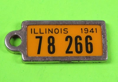 Vintage 1941 Illinois Keychain License Plate Tag– Ident-O-Tag (not DAV) - Image 1 of 2