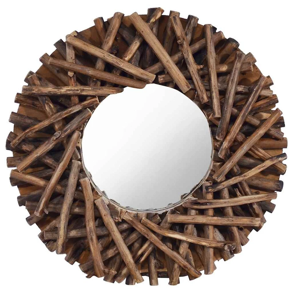 Teak Wall Mirror Round Bathroom Bedroom Hallway Mirror Multi Sizes vidaXL - image 1 of 1