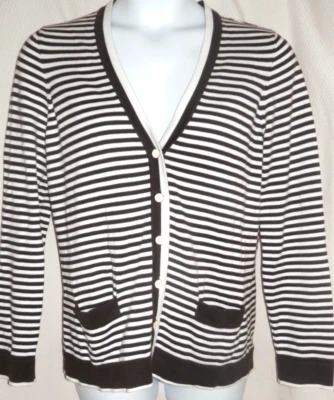 Cárdigan suéter/chaqueta tejido algodón Lands End talla XL (18-20) rayas marfil/marrón Foto 1 de 4