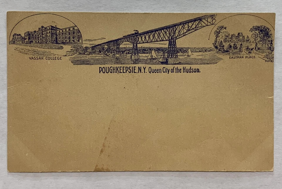 POUGHKEEPSIE NY QUEEN CITY OF HUDSON EASTMAN PLACE VASSAR UNUSED POSTAL CARD - Image 1 of 2