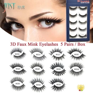 A+++ 5 Pair 3D Natural Bushy Cross False Eyelashes Mink Hair Eye Lashes Black US - Picture 1 of 23