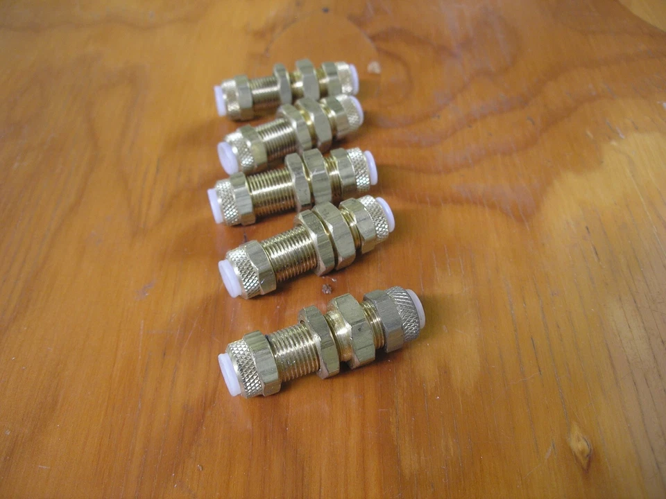 (Lot of 5) ALKON AP82-P-6  Brass Bulkhead Union - for 3/8" plastic tubing - Image 1 of 1