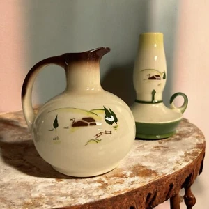 BROCK of CALIFORNIA Open Carafe Harvest Brown 7”  Jug + RARE Hurricane Lamp Vtg - Picture 1 of 9