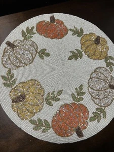 Nicole Miller Thanksgiving Beaded Placemat Pumpkins NEW!!! Shimmer LUXE! - Picture 1 of 6