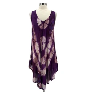 NEW Pams Collection Womens One Size Dress Tie Dye Midi Purple Sleeveless Hippie - Picture 1 of 7
