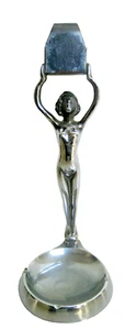 1930s Art Deco Cast Metal Chrome Diana Naked Lady Ashtray With Matchbox Holder - Picture 1 of 10