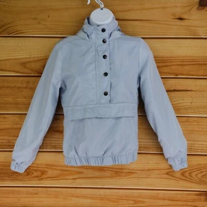 Full Tilt Windbreaker Jacket Womens Sz XS Light Blue Hooded Front Pocket Buttons - Picture 1 of 6