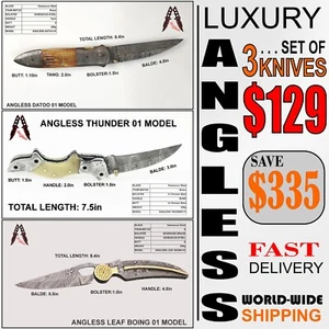 SET OF 3 LUXURY KNIFE #ANGLESS HANDMADE DAMASCUS FOLDING KNIFE LOT 15 - Picture 1 of 15