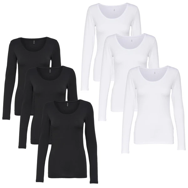 ONLY 3er Pack Damen Langarmshirt Live Love New Shirt Basic