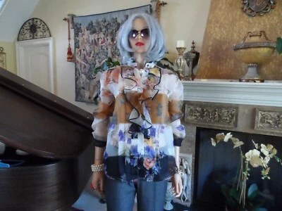 Blusa ETRO Marrón Multi Floral 100% Seda Transparente Organza Volantes Frontales Talla 42 Foto 1 de 4