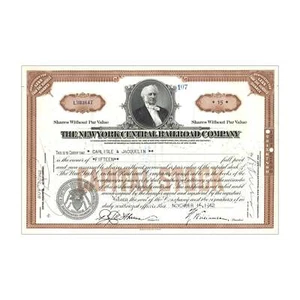 New York Central Railroad Co. Stock // 1-99 Shares // Brown // 1930s-40s - Picture 1 of 2