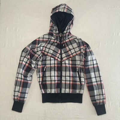 Jaqueta NIKE RUNNING feminina pequena xadrez leve corta-vento com capuz ventilada - Imagem 1 de 4