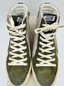 Golden Goose Mid Star Olive Suede Toe Leather Glitter Sneakers Women Size 39 - Picture 1 of 9