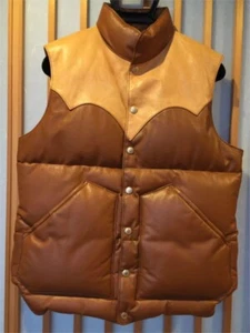 Rainbow Country CALIFORNIA.MFG All Leather Down Vest Size S Brown from Japan - Picture 1 of 8
