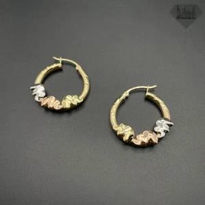 14K Gold Hoop Earrings Tri Color Elephants 25MM Hoop Earrings For Women Girls - Picture 1 of 2