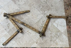 Vintage Lufkin X46 Folding Wood Rule Brass Slide Red End Ext Ruler - Picture 1 of 6