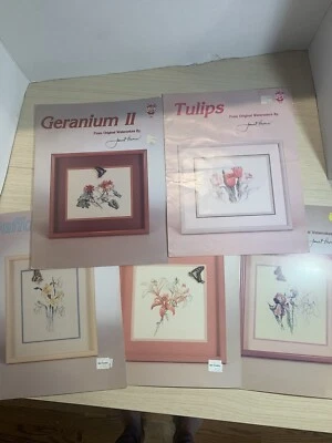 Lot Of 5 Counted Cross Stitch Patterns By Green Apple Co. Daffodil, Tulips,Iris - Image 1 of 4