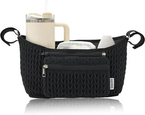 Stroller Organizer - Stylish 3D Herringbone Quilting Nylon, Universal Black  - Picture 1 of 7