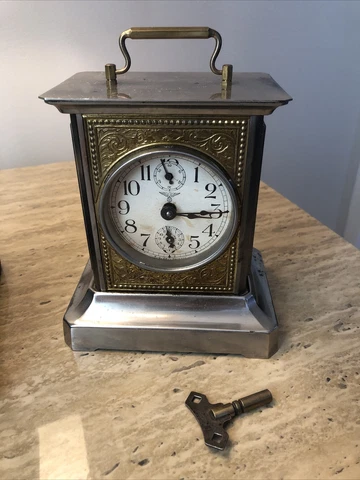 Antique Ornate K.c. Company ANTIQUE DESK Mantle MUSICAL ALARM CLOCK Germany Cover