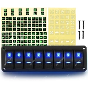 8 Gang Rocker Switch Panel 12V 24V DC Blue Light Toggle Switch For Cars Boats - Picture 1 of 12