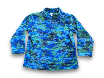 Hanna Andersson Fleece Quarter Zip Jacket Sweater Blue Green Camo Boys 110 5-6 - Image 1 of 4