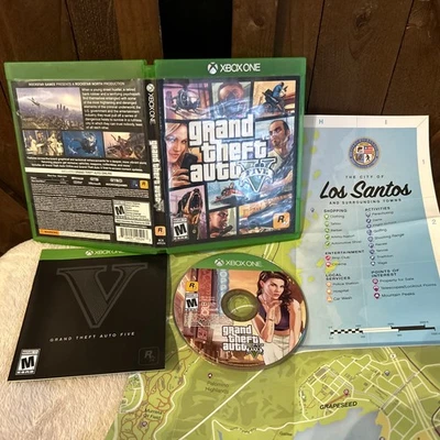 GTA V Five w/ Map Poster Included XBOX One CIB Grand Theft Auto VGC - Image 1 of 4