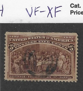 US Scott 234,Columbian, 5 cent chocolate,1893,VF- XF - Picture 1 of 2