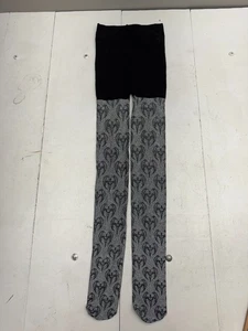 Snag Gray Black Bat Print Footed Elastic Waist Tights Womens Size F Short - Picture 1 of 5