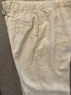 Doble RL Ralph Lauren, pantalón trasero con hebilla de lino, frente plano, talla 36 Foto 1 de 4