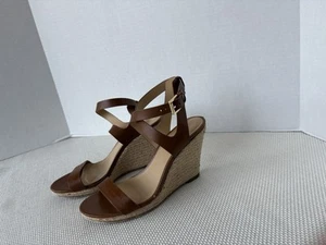 Michael Kors Poesy Espadrille Wedge Sandal Womens 8M Brown Ankle Strap Leather - Picture 1 of 12
