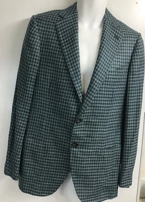 blazer cesare attolini Cuadros Verde Marino Seda de Lino de Cachemira 38 Foto 1 de 4