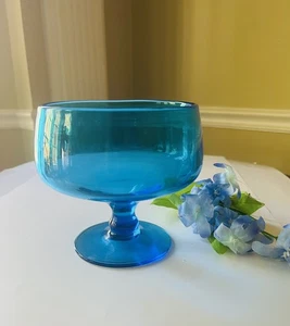 Vintage 1960S Blenko Art Glass By Richard Blenko Blue Footed Compote - Picture 1 of 9