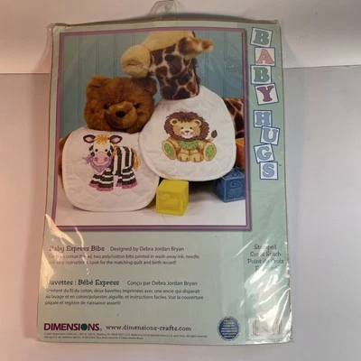 Dimensions Baby Hugs: Baby Express Bibs Stamped Cross Stitch Kit 73429 NEW - Image 1 of 3
