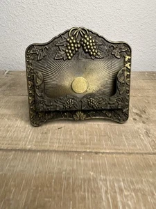 Vintage Brass Ornate Business Card Photo Holder Grapes Leaves Easel Back - Picture 1 of 7