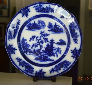 Chinoiserie Antique 10.5” Wedgwood Flow Blue Chapoo Ironstone Plate Ex c.1834-59 - Picture 1 of 7